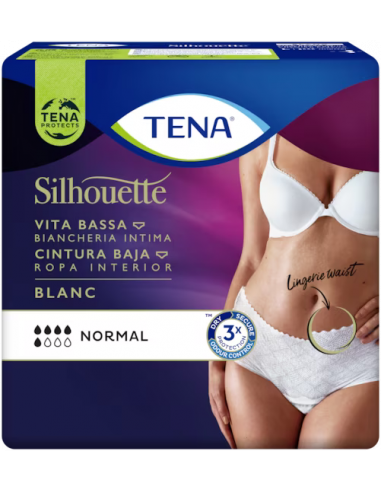 ABSORBENTE INCONTINENCIA ORINA DIA ANATOMICO TENA SILHOUETTE BRAGA CINTURA BAJA BLANCO 10 UNIDADES TALLA GRANDE