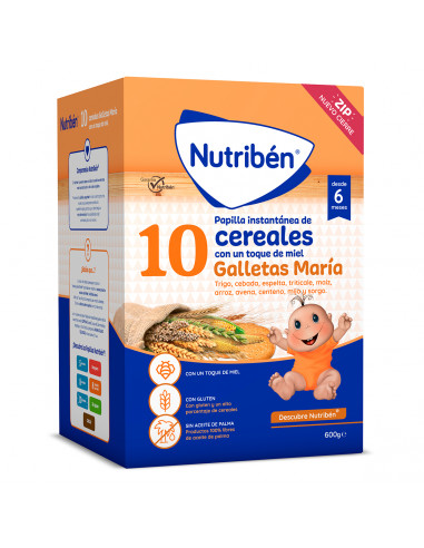 NUTRIBEN 10 CEREALES MIEL GALLETAS MARIA 1 BOLSA 600 G